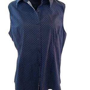 LE3No sleeveless navy pin dot button down stretch top women’s 2XL top